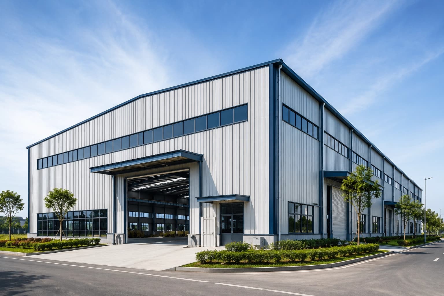 Industrial solution service: Pre-Engineered Buildings — Turnkey PEB fabrication and erection for industrial sheds, warehouses, logistics parks, and transit depots with precision steel framing.